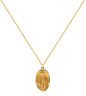 Colgante con medalla ovalada de San José Obrero en acero inoxidable, disponible en acabado dorado, mostrando al santo grabado con una escuadra de carpintero y un lirio.