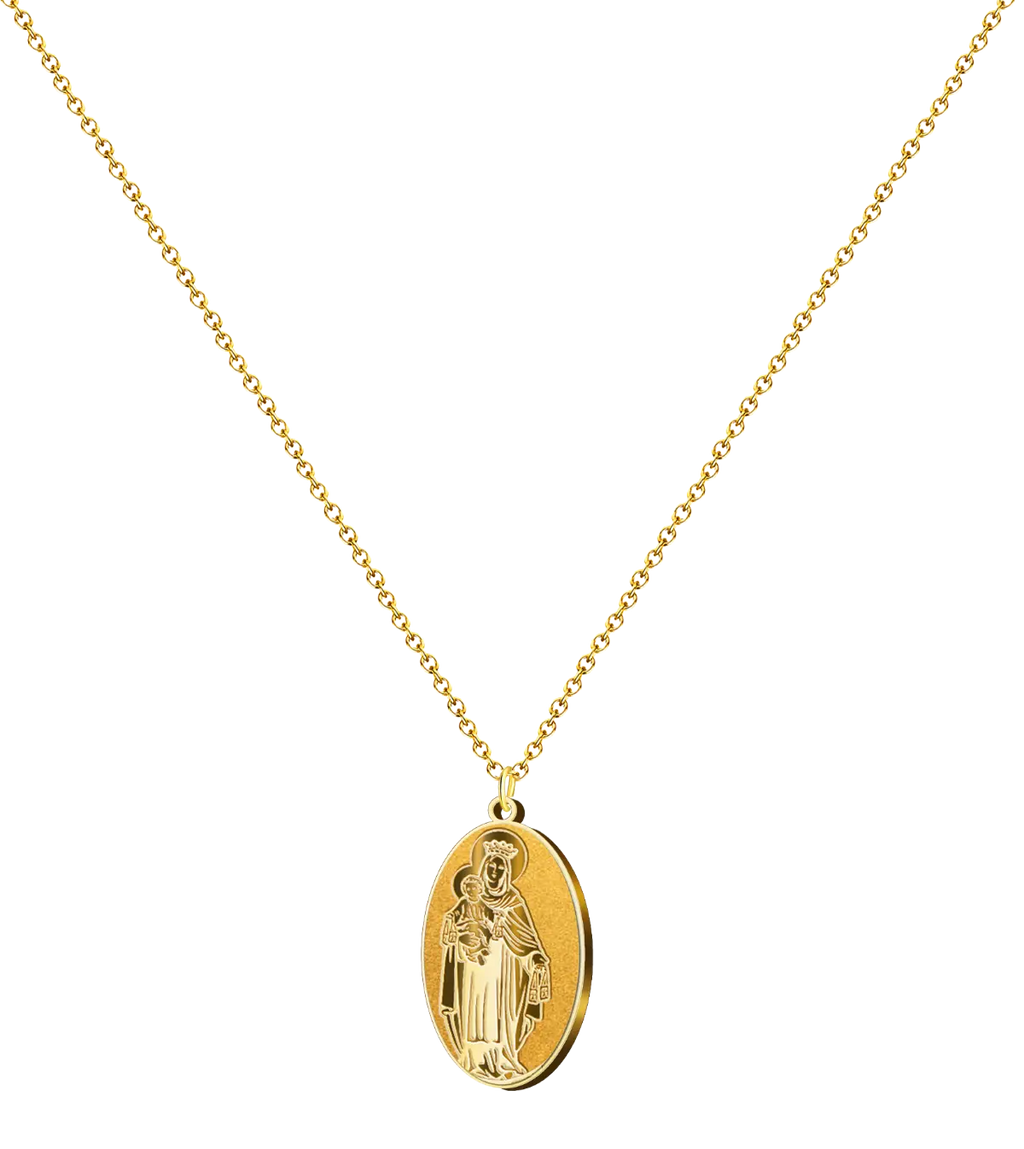 Collar con medalla ovalada virgen del carmen dorada acero inoxidable colgante religioso patrona marineros