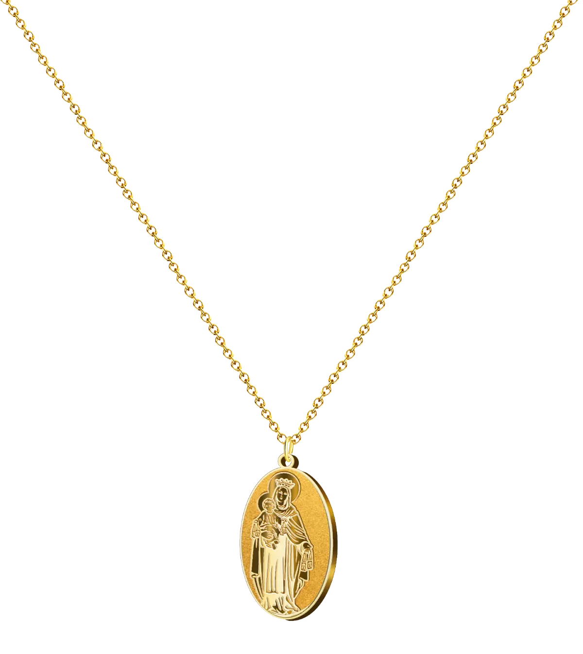 Collar con medalla ovalada virgen del carmen dorada acero inoxidable colgante religioso patrona marineros