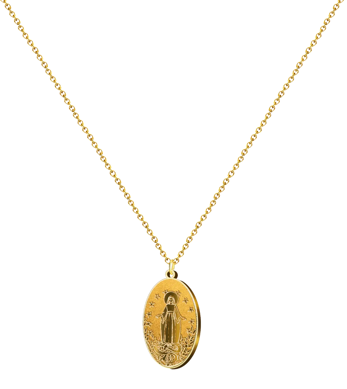 Collar dorado con colgante Virgen de Fátima y Medalla Milagrosa acero inoxidable color oro cadena regalo mujer