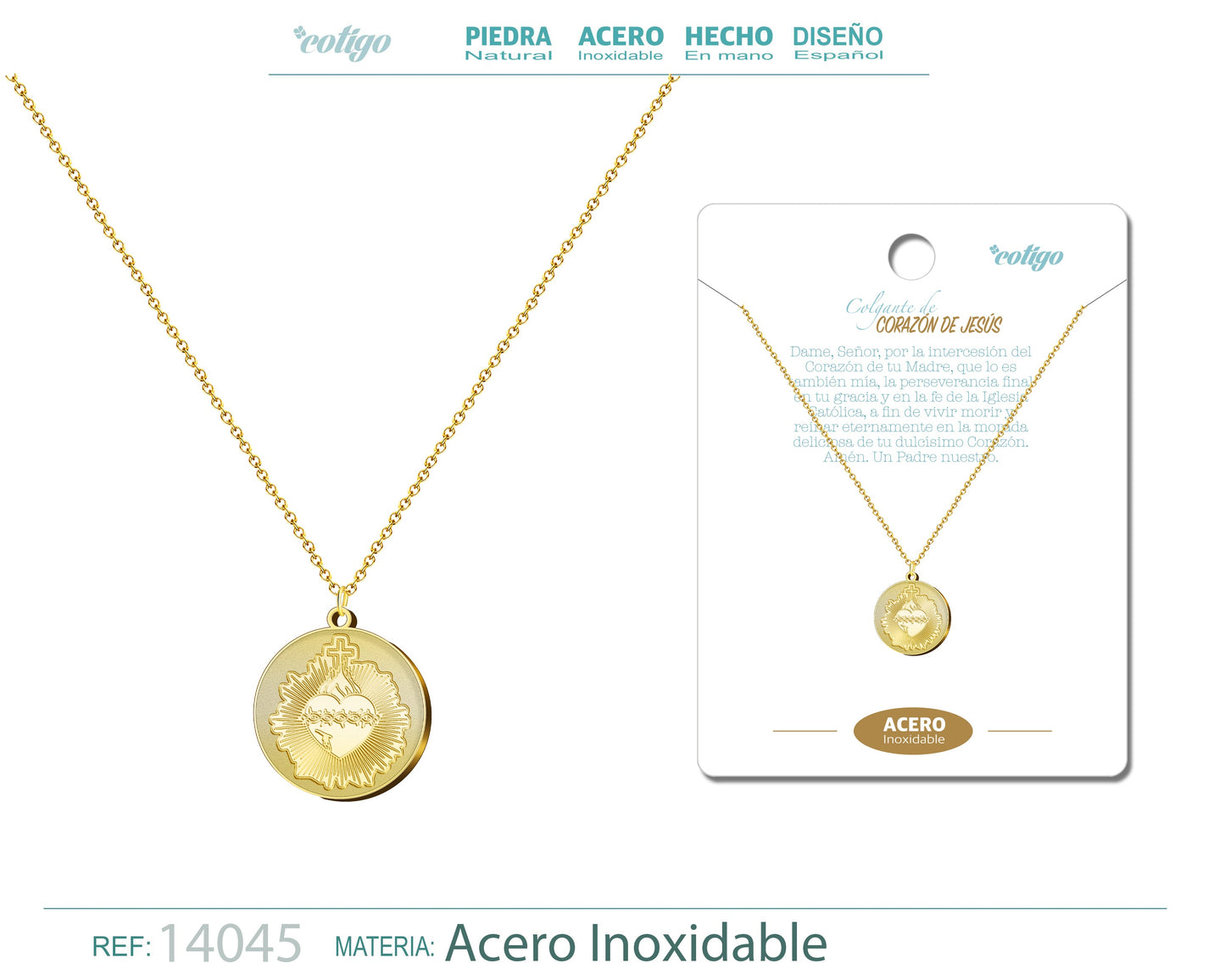 Colgante Acero CORAZON DE JESUS color Dorado