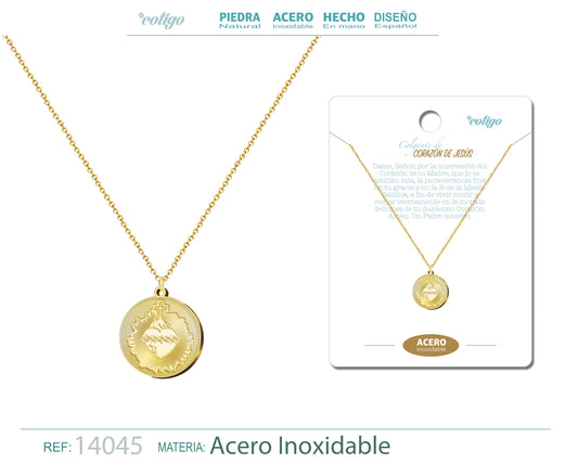Colgante Acero CORAZON DE JESUS color Dorado
