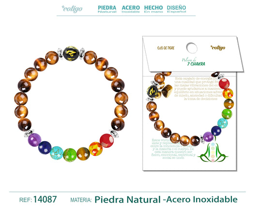 Pulsera 7 Chakras de Piedra natural Ojo tigre