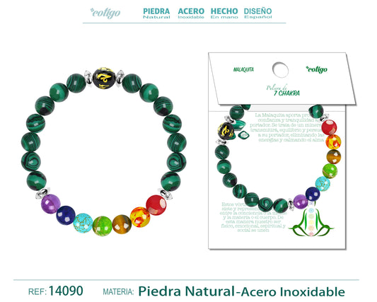 Pulsera 7 Chakras de Piedra natural Malaquita