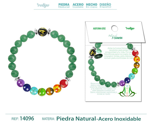 Pulsera 7 Chakras de Piedra natural Aventurina verde
