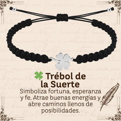 Pulsera Hilo Destino Hecho a Mano 🧵 con Amuleto de Suerte y Protección 🍀 en Acero Inoxidable 💎