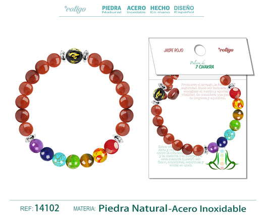 Pulsera 7 Chakras de Piedra natural Jaspe roja