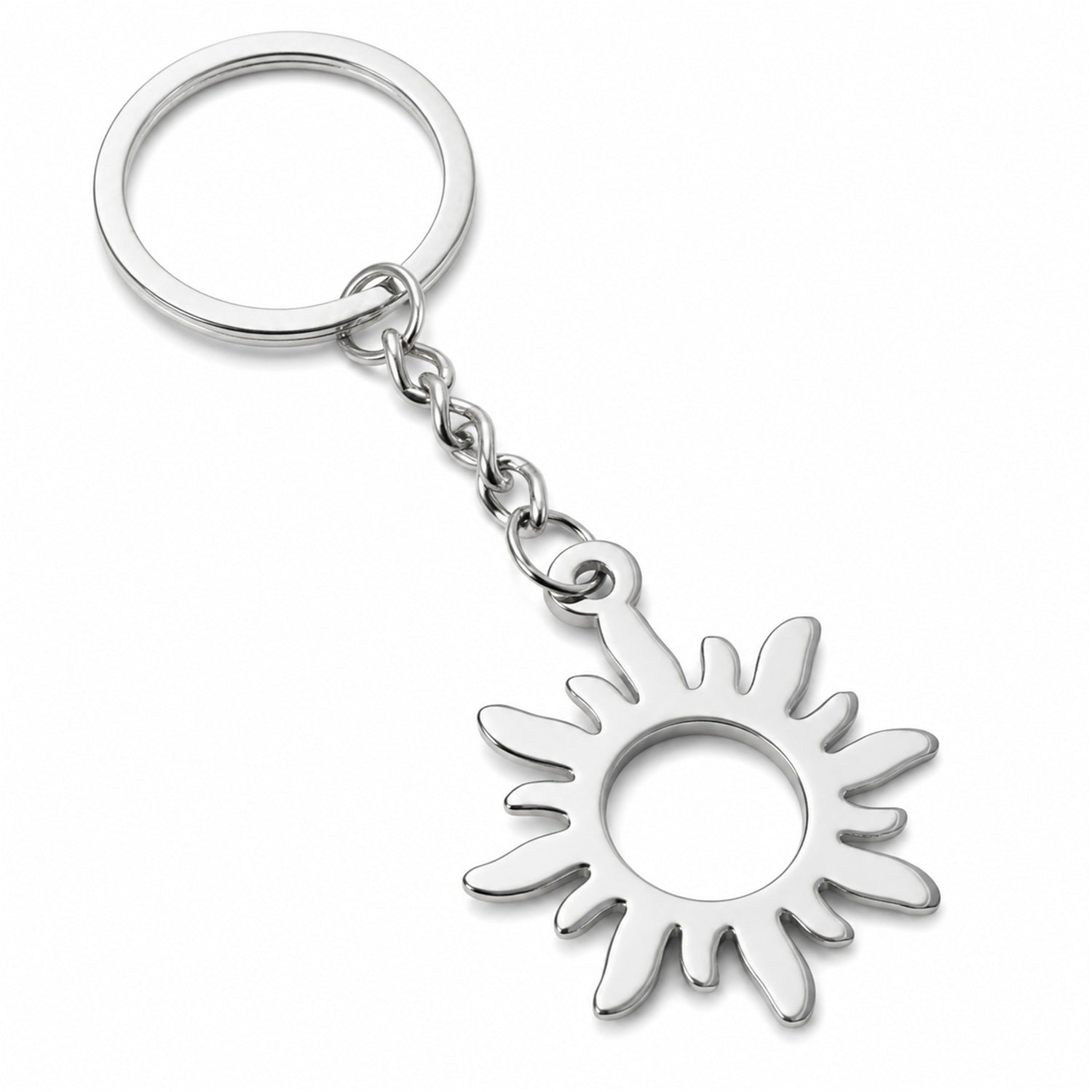 Llavero Sol Acero Inoxidable — detalle del acero