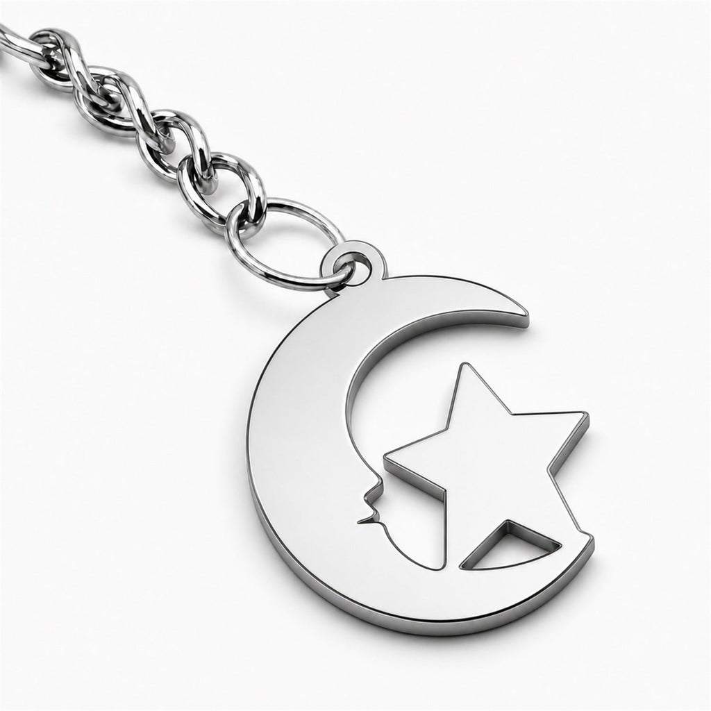 Llavero Luna y Estrella Acero Inoxidable — detalle