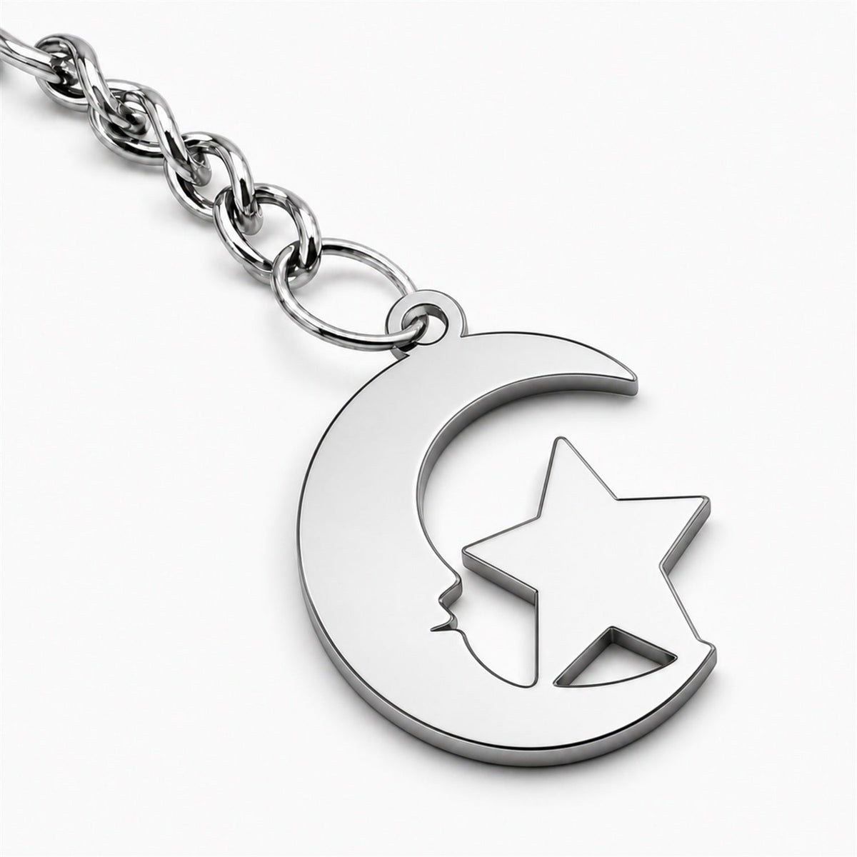Llavero Luna y Estrella Acero Inoxidable — detalle