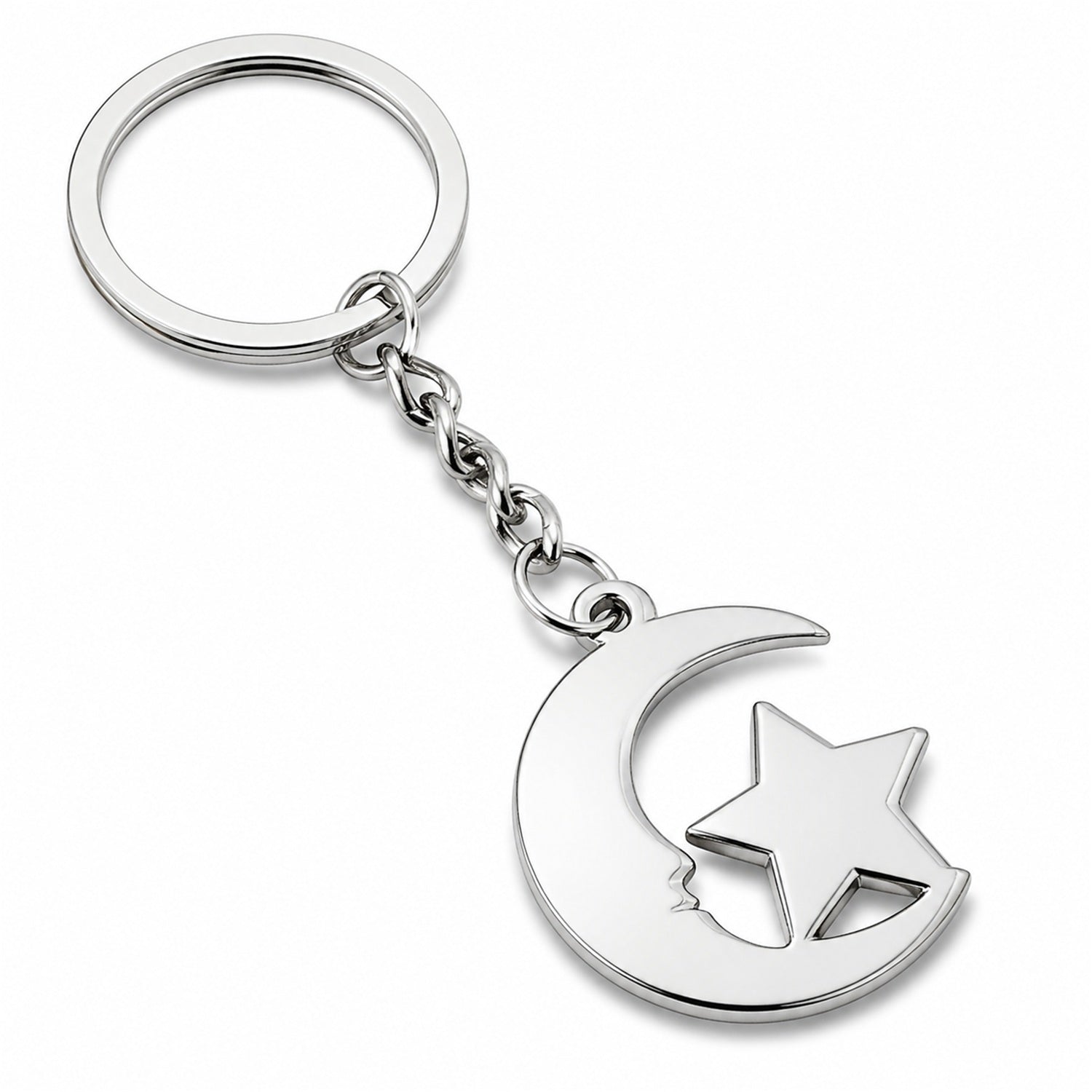 Llavero Luna y Estrella Acero Inoxidable — detalle del acero