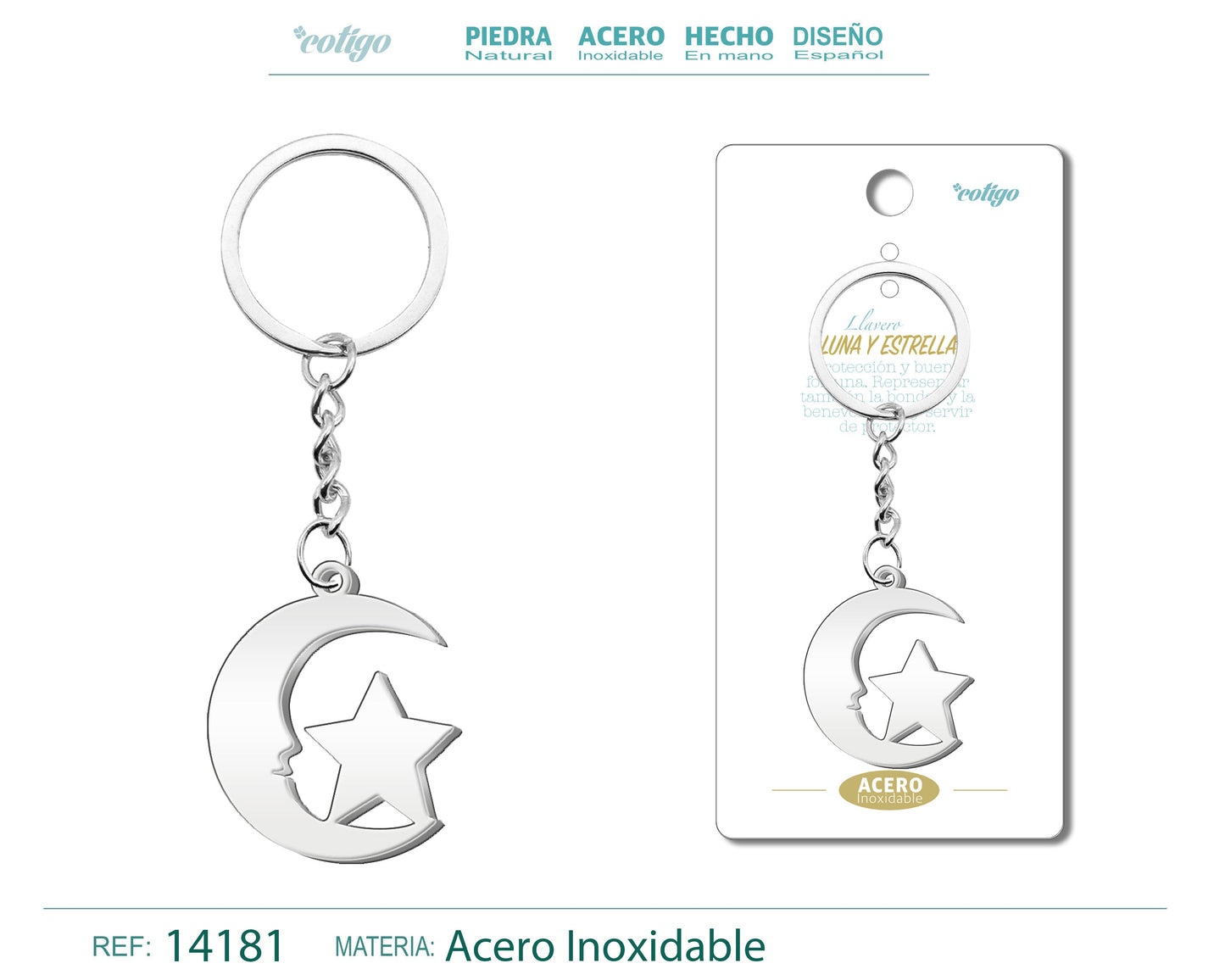 Llavero de Luna y Estrella Acero