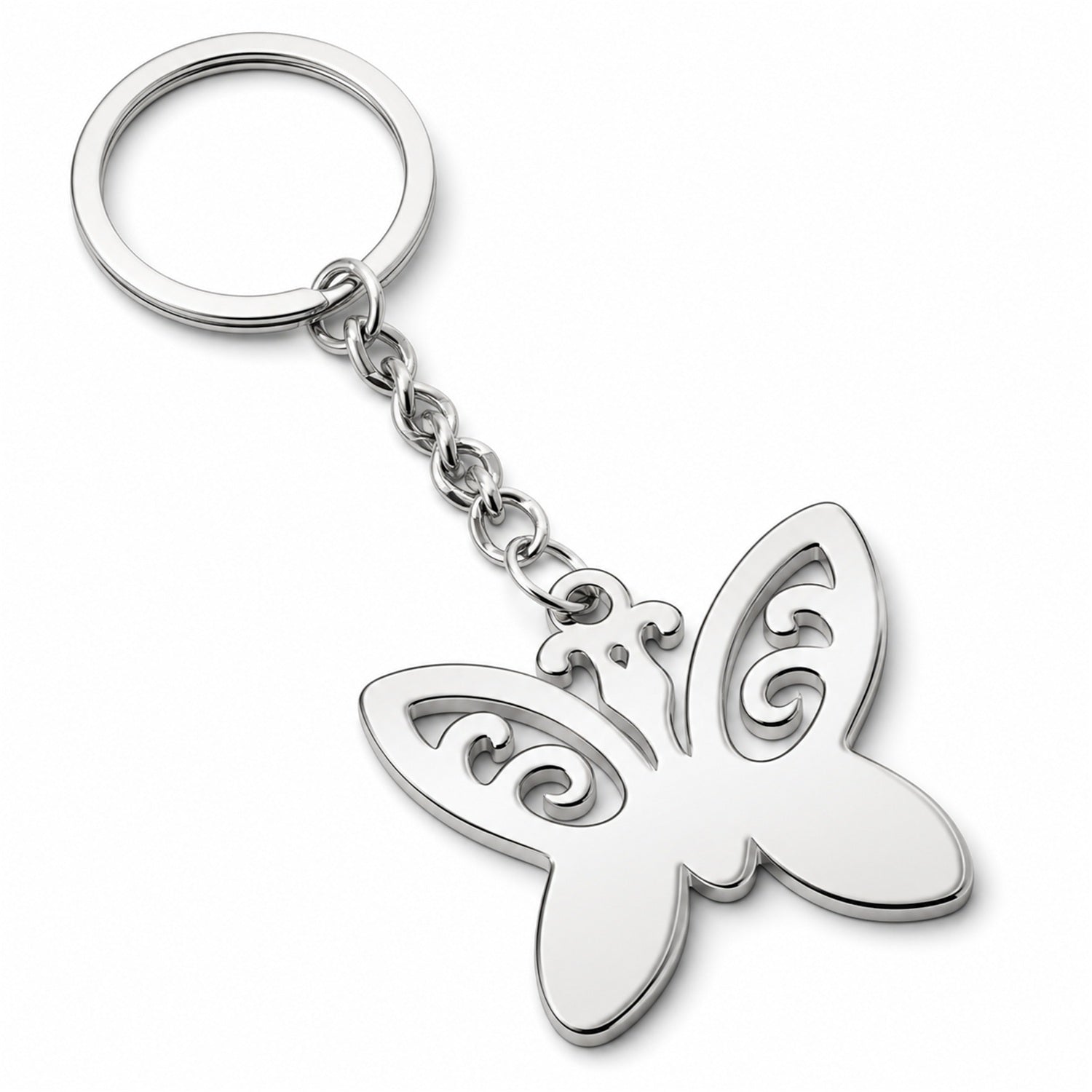 Llavero Mariposa Acero Inoxidable — detalle del acero