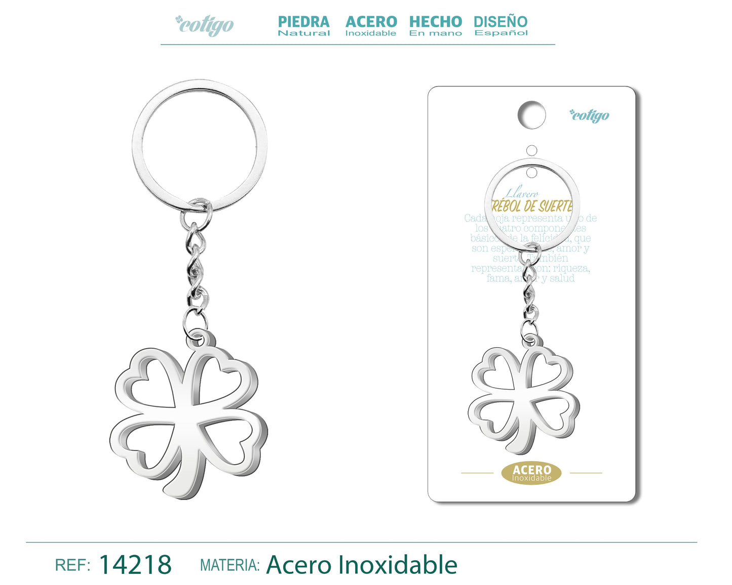 Llavero de Trébol de Suerte Acero
