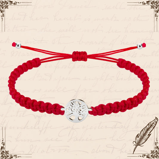 Pulsera Hilo Destino Rojo-Arbol de Vida Plateado