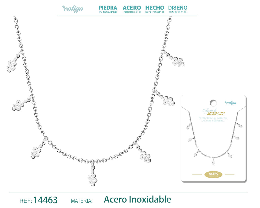 Collar con 7 Colgantes de Serpiente en Acero Inoxidable en acabado plateado – vista principal