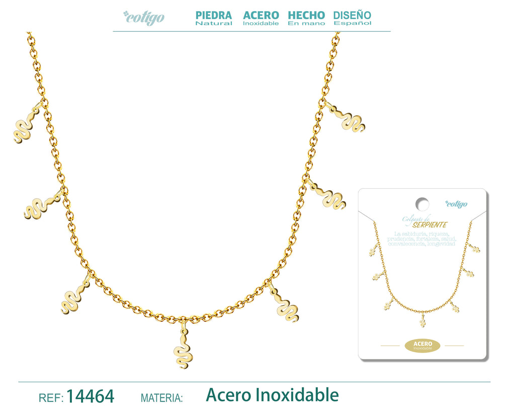 Collar con 7 Colgantes de Serpiente en Acero Inoxidable en acabado dorado – vista principal
