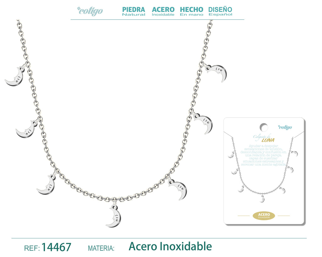 Collar con 7 Colgantes de Luna en Acero Inoxidable – vista principal del diseño 7 colgantes de luna