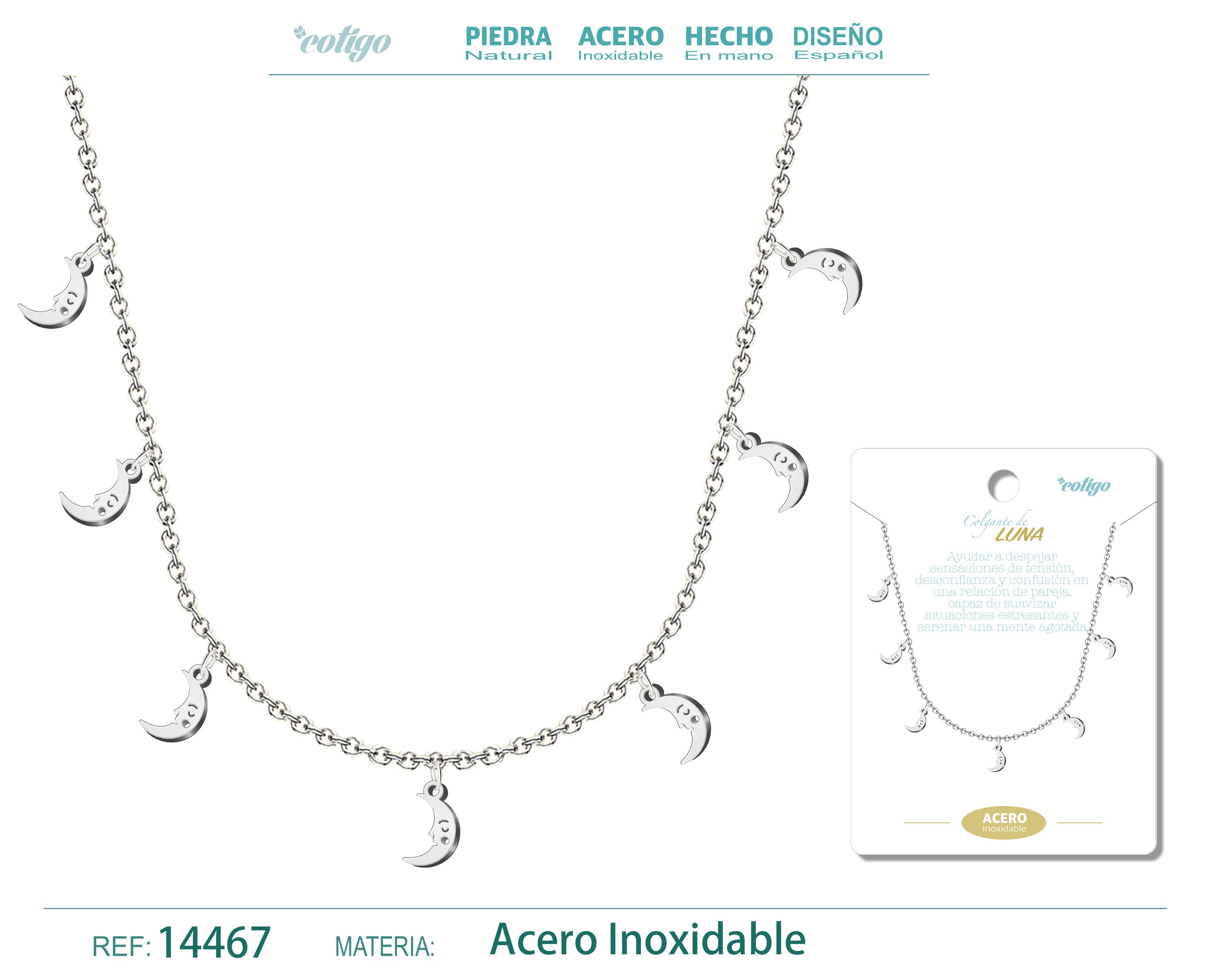 Collar con 7 Colgantes de Luna en Acero Inoxidable – vista principal del diseño 7 colgantes de luna