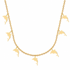 Collar con siete colgantes de delfín dorados en acero inoxidable