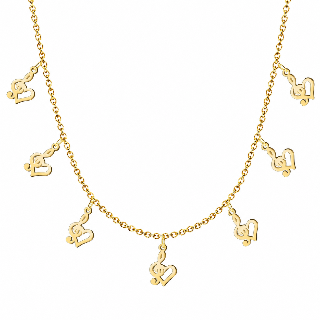 Collar con siete colgantes de nota musical en acero inoxidable dorado