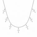 Collar con siete colgantes de cruz en acero inoxidable plateado