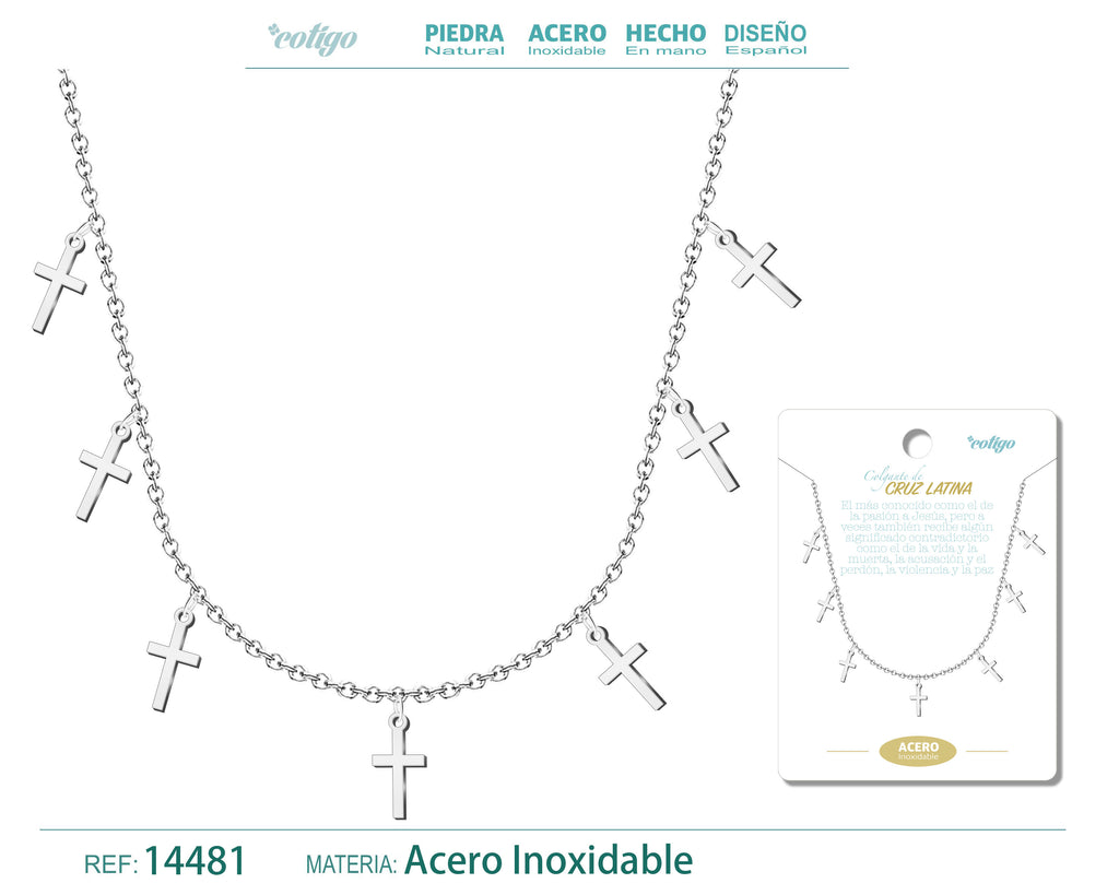 Collar con 7 Colgantes de Cruz en Acero Inoxidable – vista principal del diseño 7 colgantes de cruz