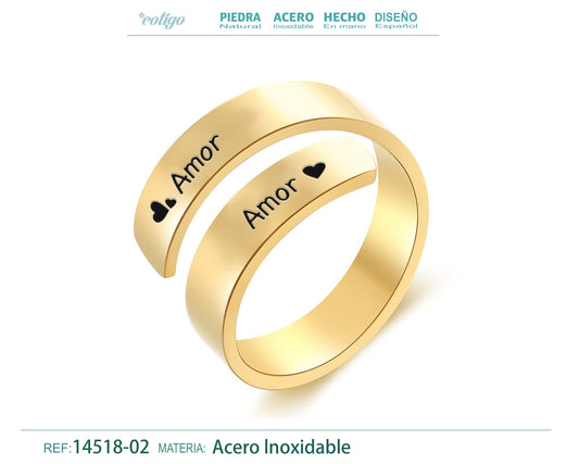 Anillo Acero con Mensaje español Dorado
