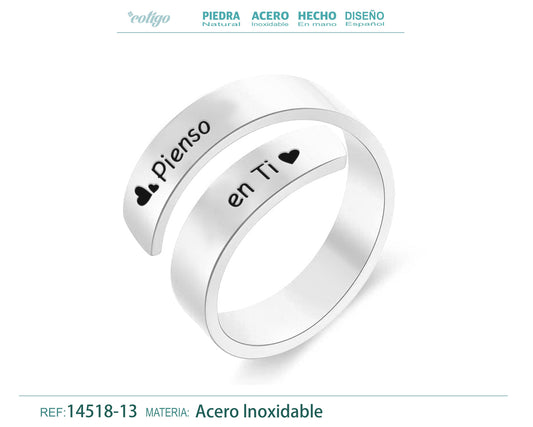 Anillo Acero con Mensaje español Plateado