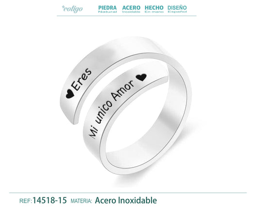 Anillo Acero con Mensaje español Plateado