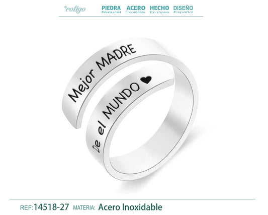 Anillo Acero con Mensaje español Plateado