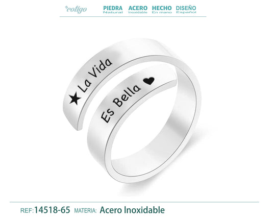 Anillo Acero con Mensaje español Plateado