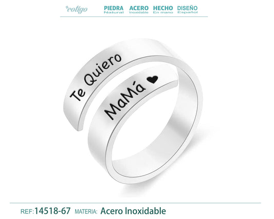 Anillo Acero con Mensaje español Plateado