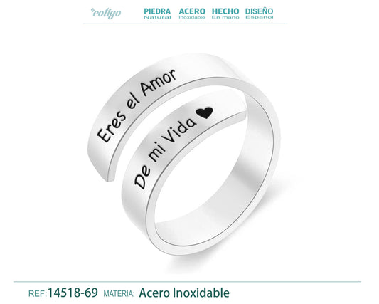 Anillo Acero con Mensaje español Plateado