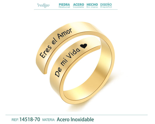 Anillo Acero con Mensaje español Dorado