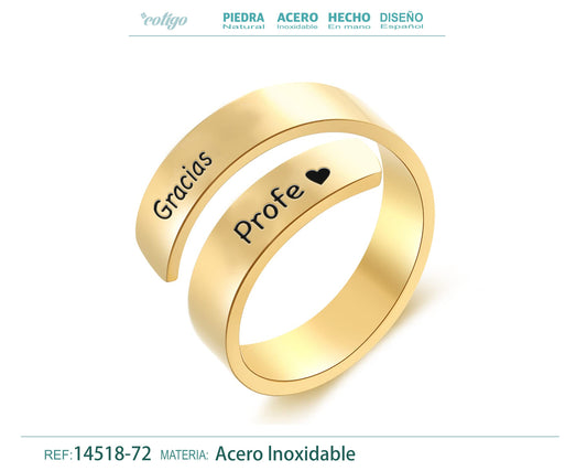 Anillo Acero con Mensaje español Dorado