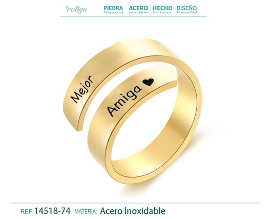 Anillo Acero con Mensaje español Dorado