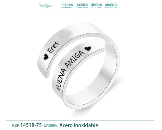 Anillo Acero con Mensaje español Plateado