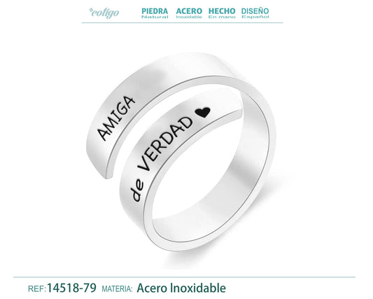 Anillo Acero con Mensaje español Plateado