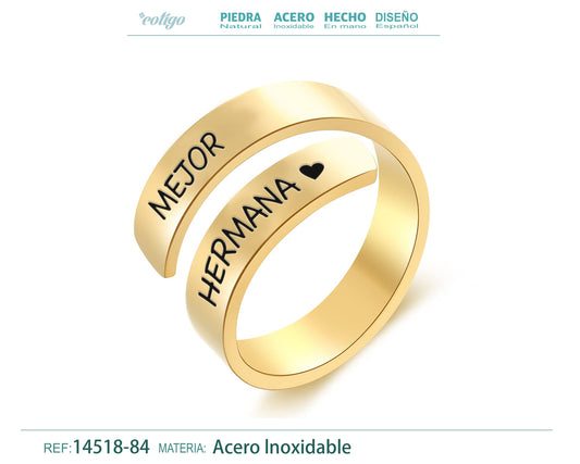 Anillo Acero con Mensaje español Dorado
