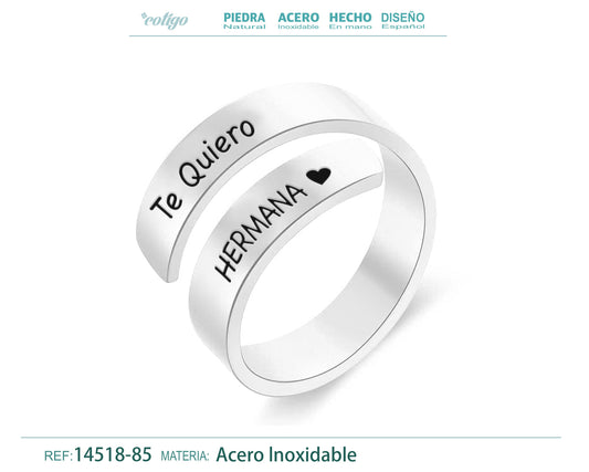 Anillo Acero con Mensaje español Plateado