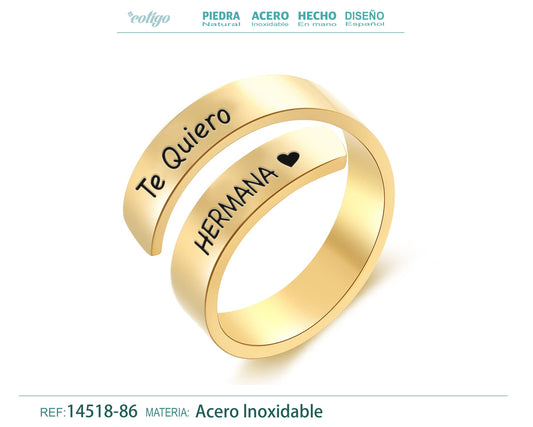 Anillo Acero con Mensaje español Dorado