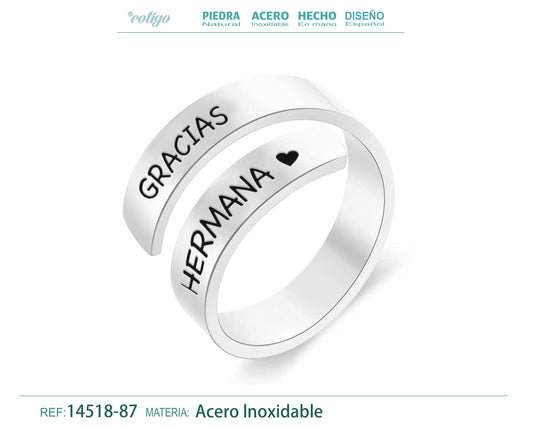Anillo Acero con Mensaje español Plateado