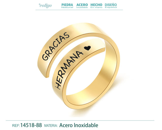 Anillo Acero con Mensaje español Dorado