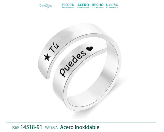 Anillo Acero con Mensaje español Plateado