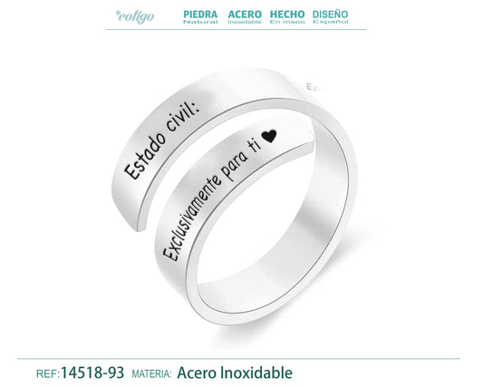 Anillo Acero con Mensaje español Plateado
