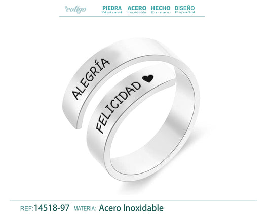 Anillo Acero con Mensaje español Plateado