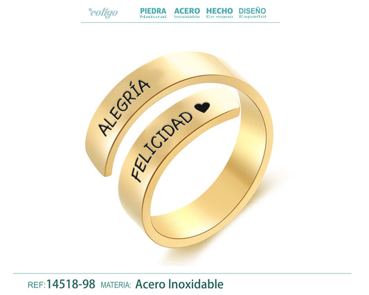 Anillo Acero con Mensaje español Dorado