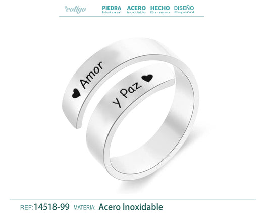 Anillo Acero con Mensaje español Plateado
