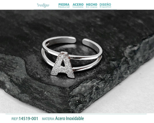 Anillo Acero Letra A color plateado